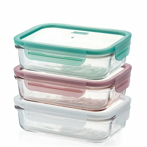 Glasslock - Rectangular Tempered Glass 400ml Set 3pce 1 Glasslock - Rectangular Tempered Glass 400ml Set 3pce
