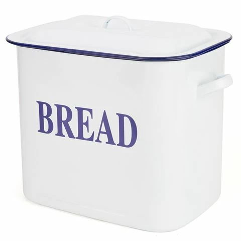 Falcon - Enamel Bread Bin Large White & Blue 1 Falcon - Enamel Bread Bin Large White & Blue